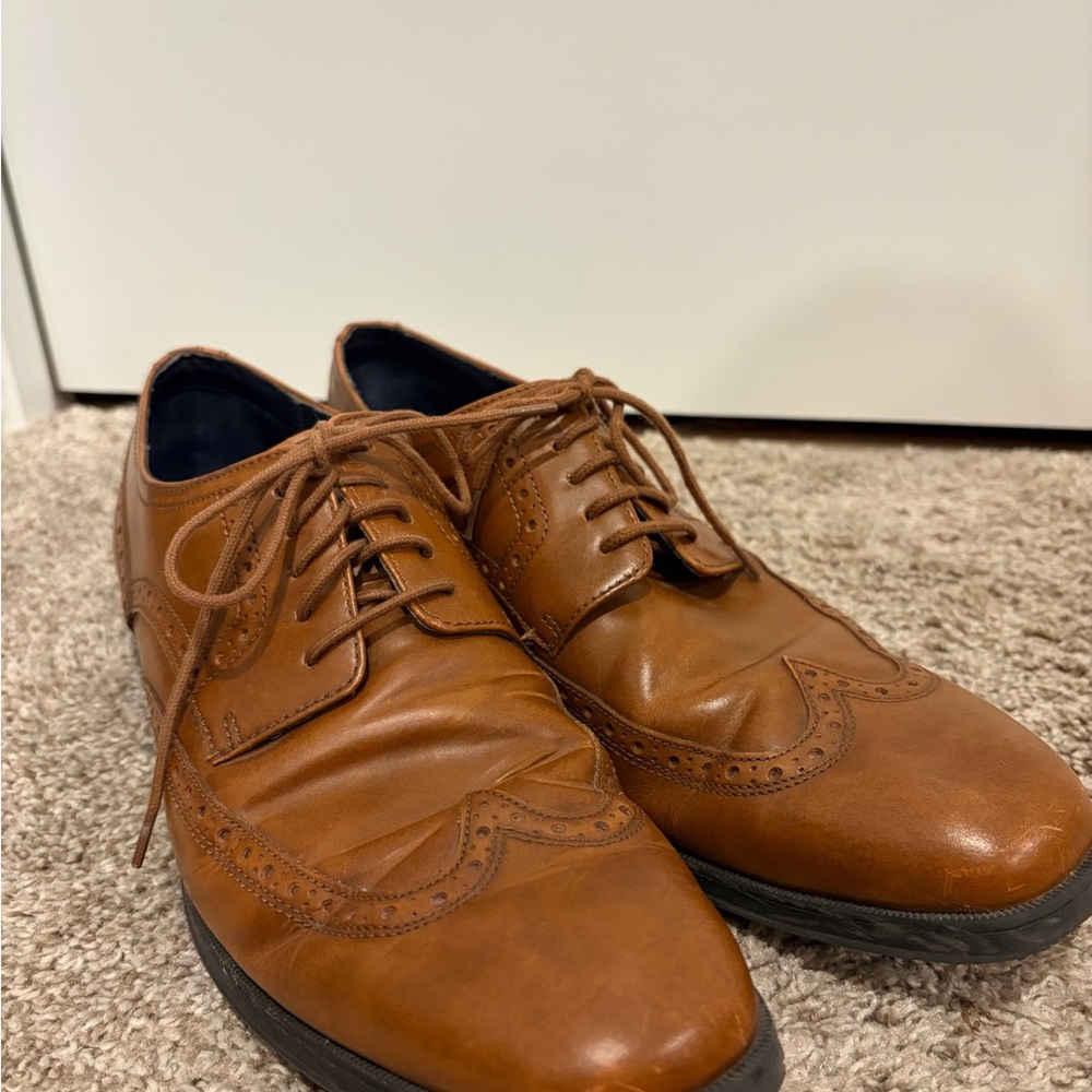 Cole Haan Size 9 Mens Tan Leather Wingtip Derby Dress Shoes